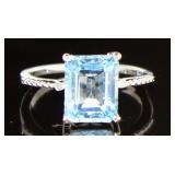 Emerald Cut 4.76 ct Sky Blue Topaz & Diamond Ring