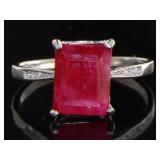 Natural Emerald Cut 4.08 ct Ruby Solitaire Ring