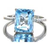 Emerald Cut 4.13 ct Blue Topaz & Diamond Ring