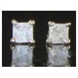 Natural 1/10 ct Princess Cut Diamond Stud Earrings