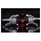 10kt Gold Cushion Cut Garnet & Diamond Ring