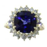 14k Gold 6.41 ct Sapphire & Diamond Ring