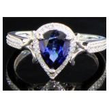 14k Gold 1.65 ct Pear Sapphire & Diamond Ring