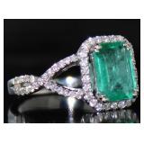 14k Gold 1.62 ct Emerald & Diamond Ring