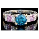 14k Gold 1.81 ct Blue Diamond & Pink Sapphire Ring