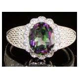 Oval Natural Mystic Topaz & Diamond Ring