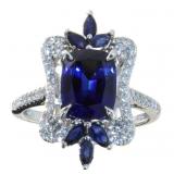 14k Gold 3.80 ct Cushion Sapphire & Diamond Ring