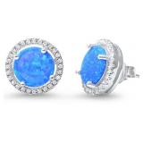 Australian Blue Opal Round Solitaire Earrings