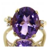 10kt Gold Natural 5.48 ct Amethyst & Diamond Ring