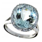 14kt Gold 9.03ct Natural Aquamarine & Diamond Ring