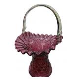 Pilgrim Glass Cranberry 9 " Basket