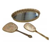 Mirrored Vanity Tray, Brush & Hand Mirror
