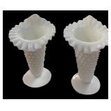 Pair 7" Fenton Hobnail Vases