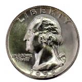 1958 GEM BU Washington Silver Quarter Dollar