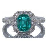 14k Gold 3.10 ct Emerald Paraiba & Diamond Ring