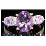 Natural 3.06 ct Amethyst & Diamond Ring