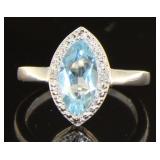 Marquise Cut 2.83 ct Blue Topaz & Diamond Ring