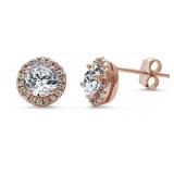 Rose Toned 2.25 ct White Topaz Halo Stud Earrings