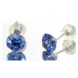 10kt Gold Round Blue Swarovski Stud Earrings