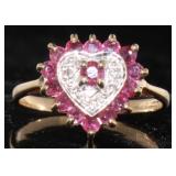 10kt Gold Natural Ruby & Diamond Heart Ring