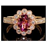 14K Rose Gold 1.43 ct Tourmaline and Diamond Ring