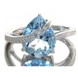 Pear Cut 3.66 ct Blue Topaz & Diamond Ring