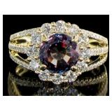 14k Gold 3.88 ct Round Alexandrite & Diamond Ring