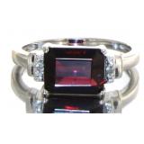 Step Cut 2.66 ct Garnet & Diamond Ring