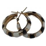 14kt Gold Black & White Hoop Earrings