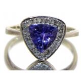 Trillion Cut Natural Tanzanite & Diamond RIng