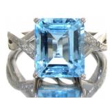 Emerald Cut 5.36 ct Blue Topaz & Diamond Ring