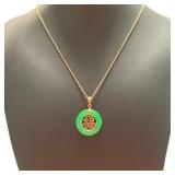 14kt Gold Natural Chinese Jade Pendant w18" Chain