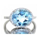 Natural 5.06 ct Swiss Blue Topaz & Diamond Ring