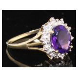 10kt Gold Natural Amethyst & Diamond Ring