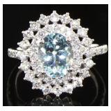 14K White Gold 2.61 ct  Aquamarine & Diamond Ring