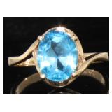 14kt Gold Oval 2.85 ct Blue Topaz Solitaire Ring