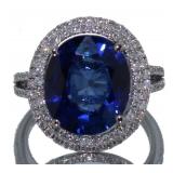 14k Gold 8.41 ct Oval Sapphire & Diamond Ring