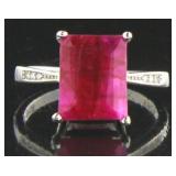 Natural Emerald Cut 4.09 ct Ruby Solitaire Ring