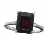 Emerald Cut 2.70 ct Natural Garnet & Diamond Ring