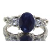 Genuine Oval Sapphire & White Zircon Ring