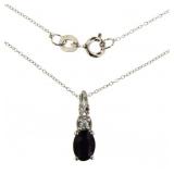 Genuine Oval Sapphire & White Zircon Necklace