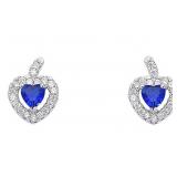 Stunning Sapphire & White Topaz Heart Earrings