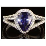 Pear Cut Tanzanite & Diamond Split Shank Ring