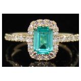 14k Gold 1.85 ct Emerald Paraiba & Diamond Ring