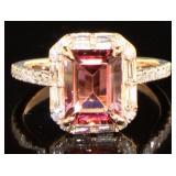 14kt Gold 2.50 ct Pink Tourmaline & Diamond Ring