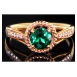 10kt Rose Gold Round Emerald Designer Ring