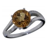 10kt Gold Cushion Cut Citrine & Diamond Ring