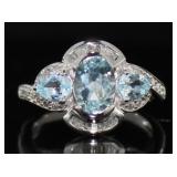 10k Gold Natural 2.30 ct Aquamarine & Diamond Ring