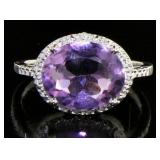 Elongated Oval 4.60 ct Amethyst & Diamond Ring