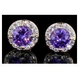 Halo Amethyst & White Topaz Stud Earrings